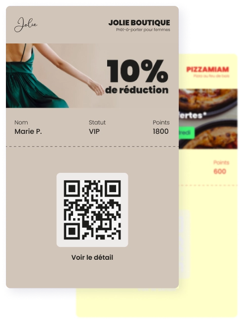 Visuel qui illustre les différentes possibilités de personnalisation de vos cartes de fidélité que peut vous proposer Runwallet en passant par ses services de dématérialisation et de communication digitale.